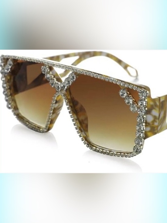 Crystal-Embellished Brown Gradient Oversized Shield Sunglasses main image 5